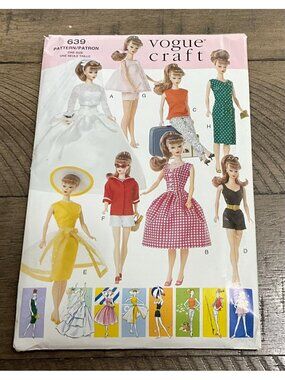 Vogue Craft Sewing Pattern 9834/639 11.5” Barbie Vintage Fashion Doll Clothes